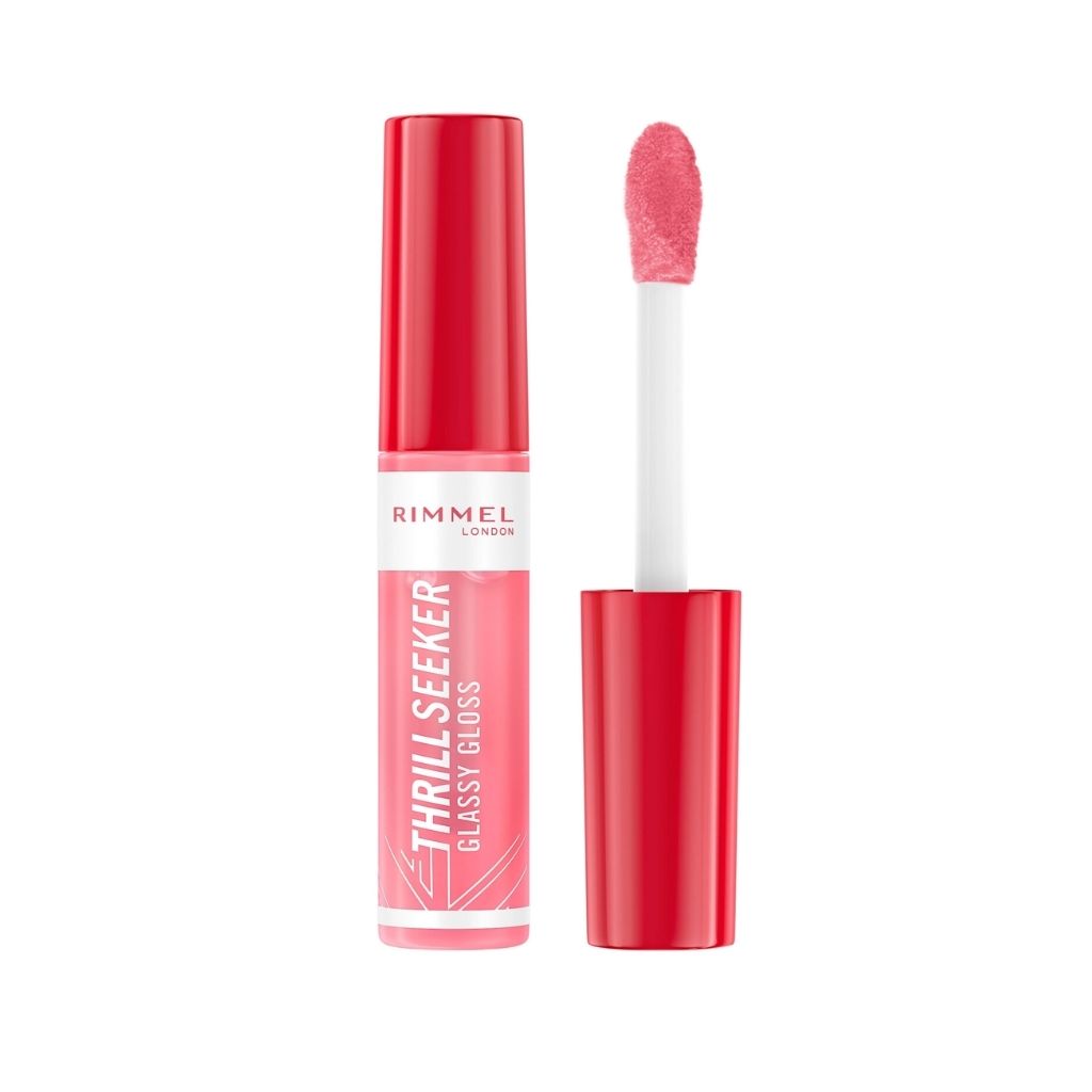 Rimmel, Thrill Seeker Glassy Gloss, Vibrant glossy lip color with fruity tone, Shade 500 Pine To The Apple