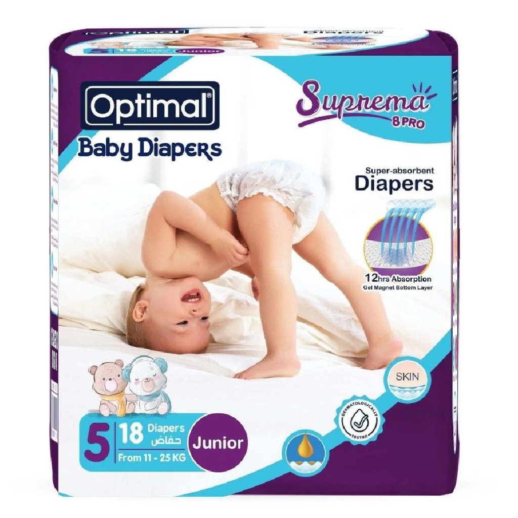 Optimal Baby Diapers, Size 5 Junior (11–25 kg), 18 pcs