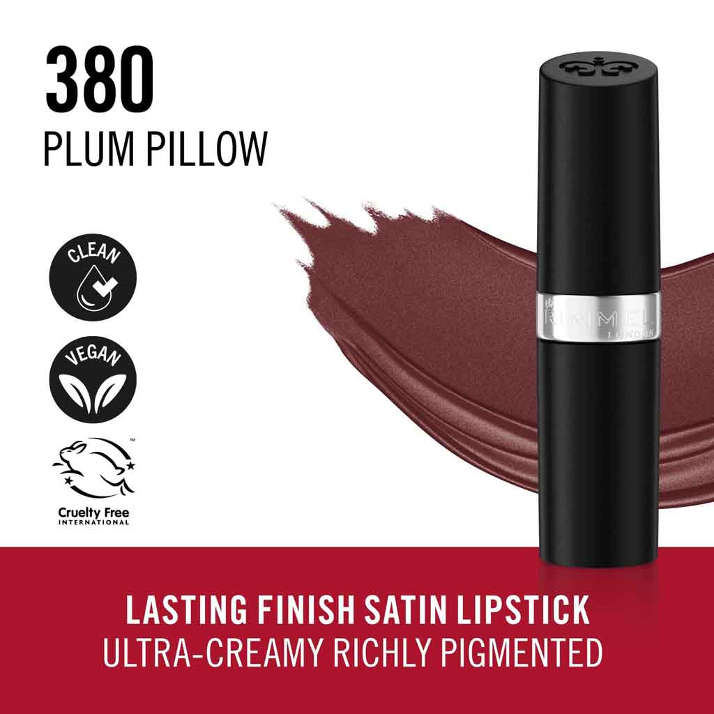Rimmel, Lasting Finish Lipstick, Long-wear lipstick in plum shade, 380 Plum Pillow