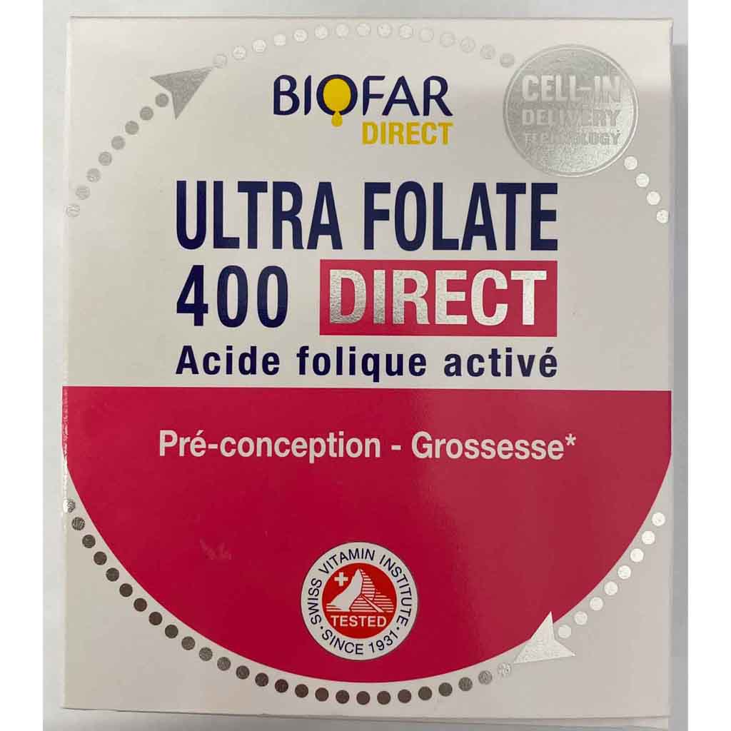 Biofar, Ultra Folate 400 Direct, High potency folic acid supplement for daily use, 14 sticks