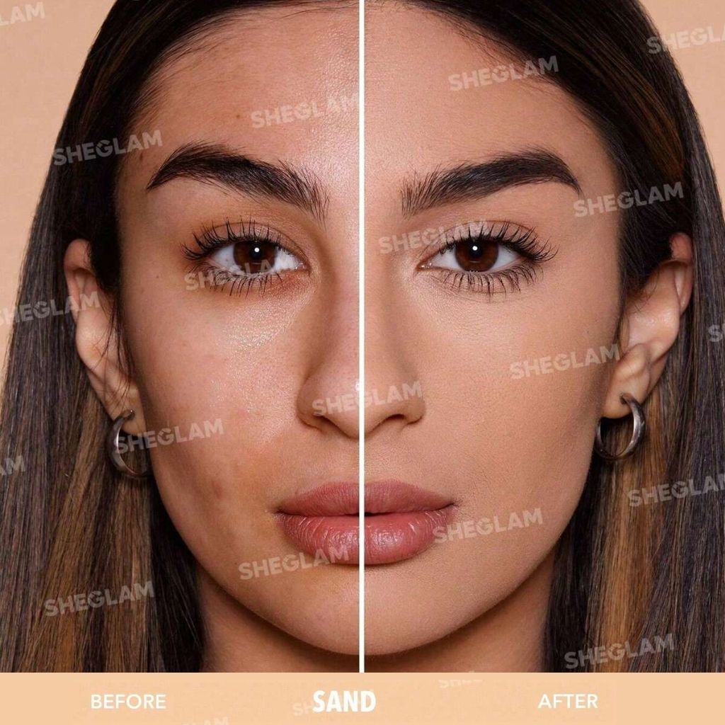 Sheglam Skin-Focus High Coverage Powder Foundation – Sand (Shine-Control) – Lightweight Serum Foundation