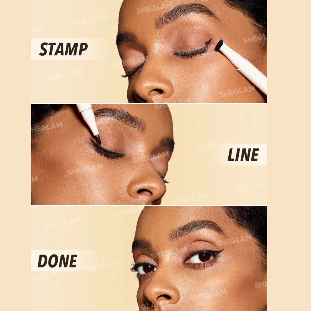 Sheglam Get Foxy Eye Stamp & Liner Pen – Black (Wing Stamp + Felt Tip)