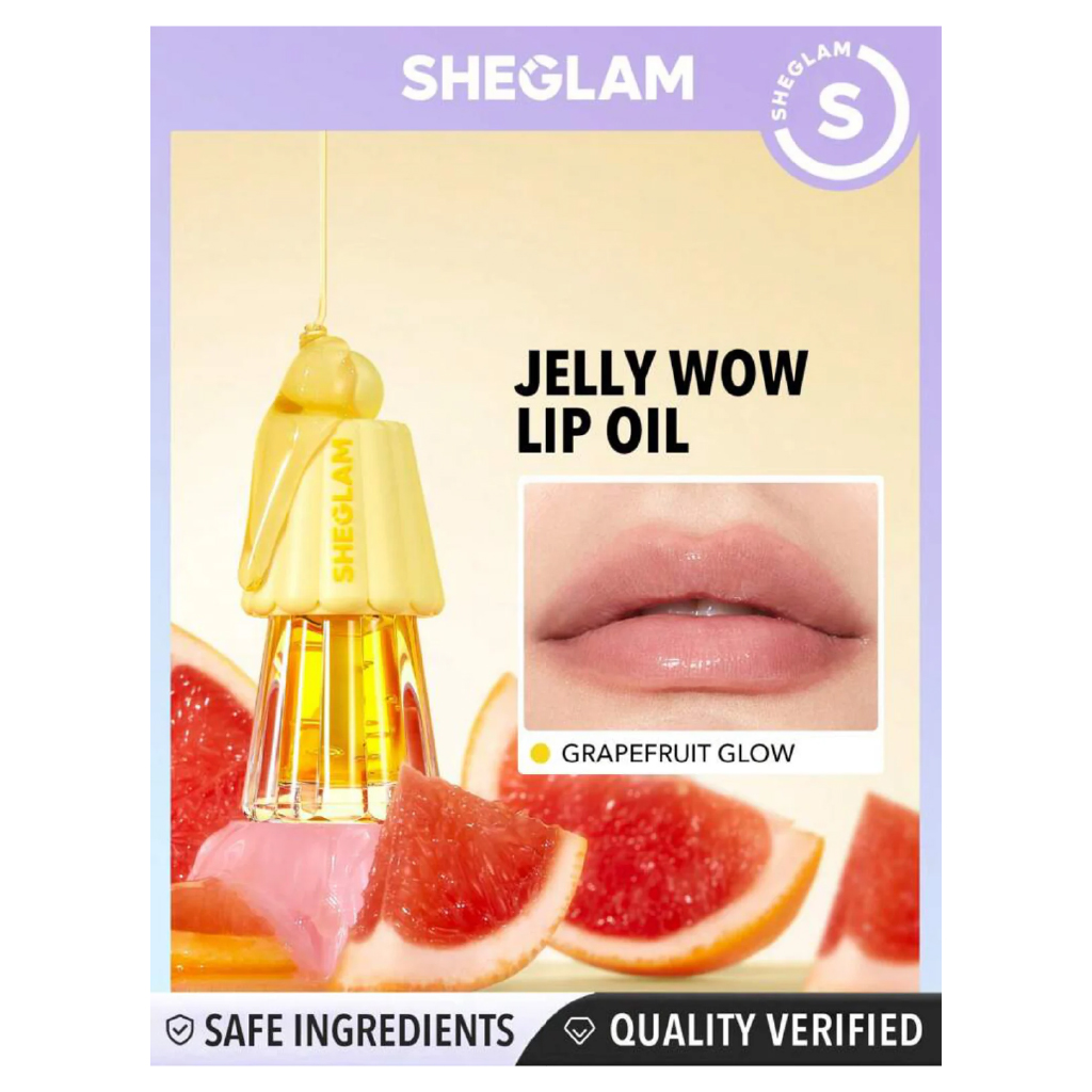 Sheglam Jelly Wow Hydrating Lip Oil – Grapefruit Glow (Non-Sticky Shine)