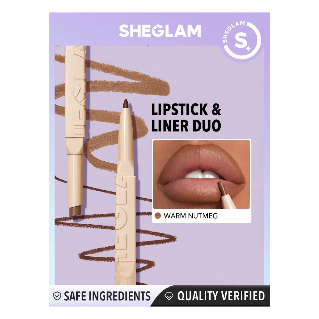 Sheglam, Glam 101 Lipstick & Liner Duo Warm Nutmeg, Lip defining and filling duo set