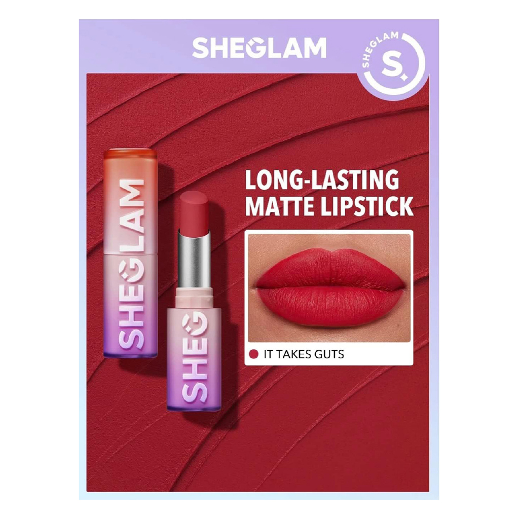 Sheglam, Dynamatte Boom Long-Lasting Matte Lipstick – It Takes Guts, Bold matte lipstick with vibrant color, 1 piece
