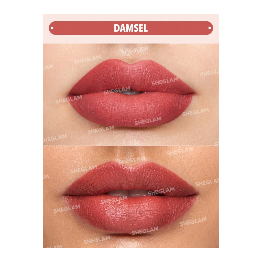 Sheglam Matte Allure Liquid Lipstick – Damsel (Velvet-Matte, Full-Cover)