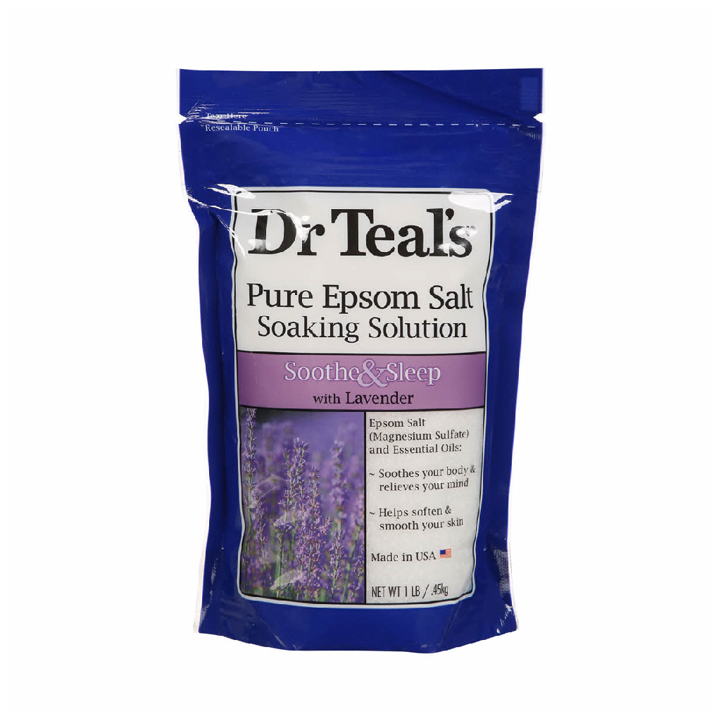 Dr Teal's, Epsom Soaking Bath Salt Lavender, Calming lavender scented bath salts, 453g