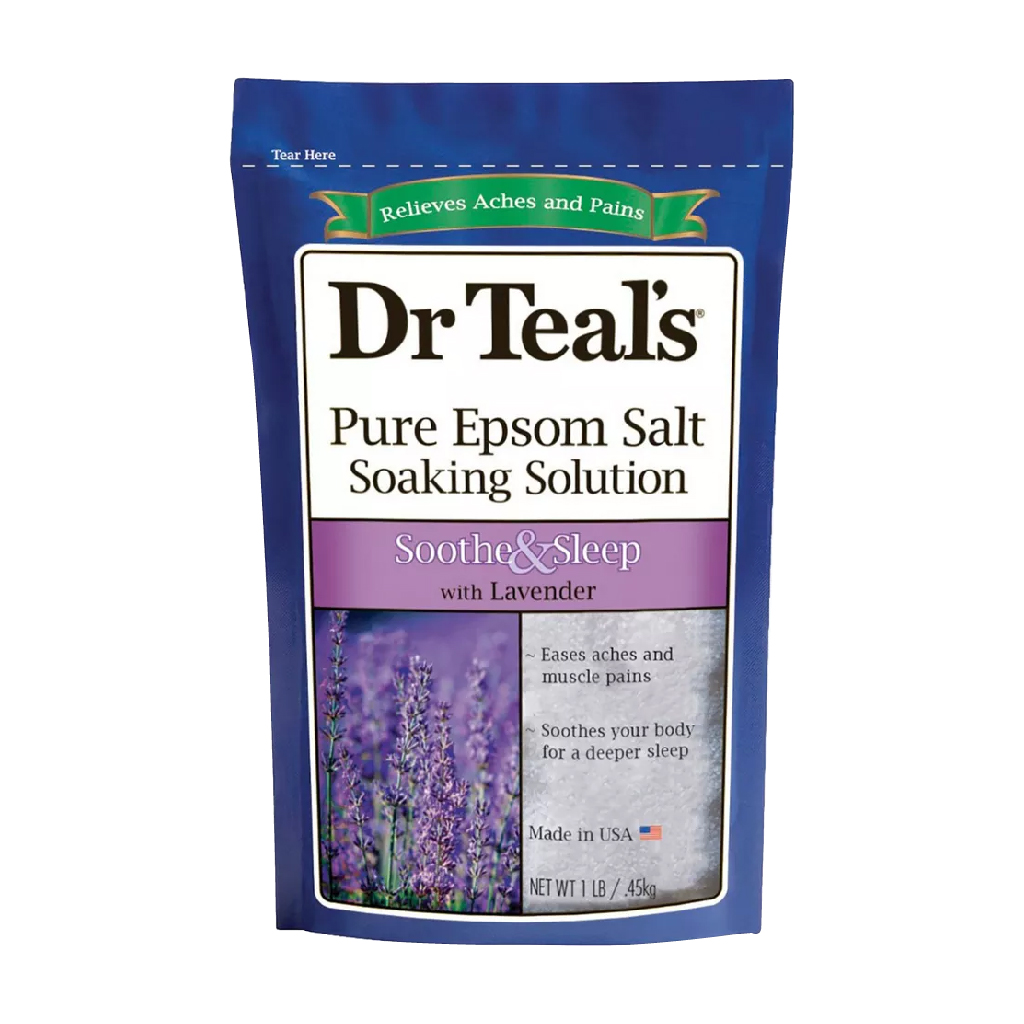Dr Teal's, Epsom Soaking Bath Salt Lavender, Calming lavender scented bath salts, 453g