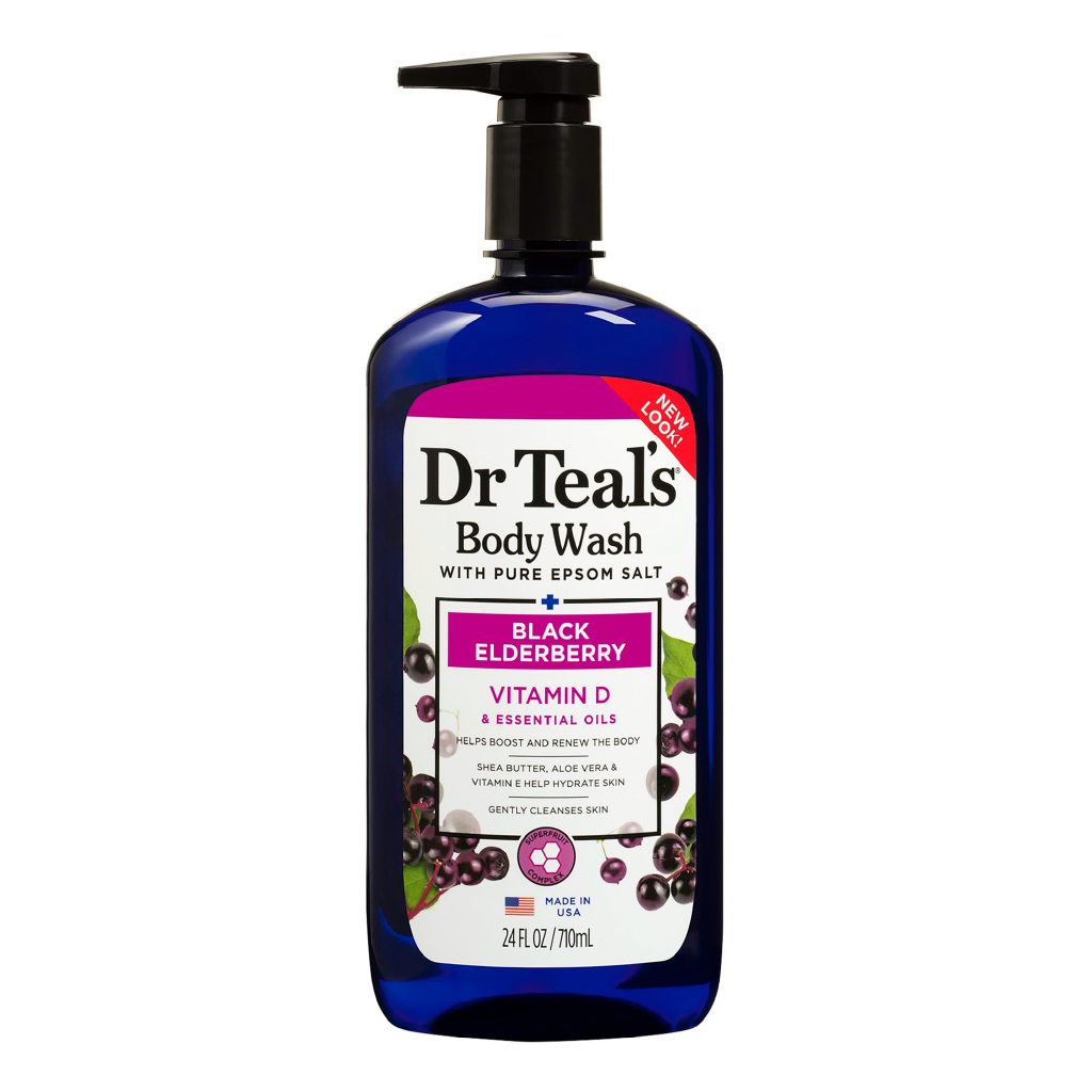 Dr Teal's, Body Wash with Pure Epsom Salt Black Elderberry, Relaxing body wash with Epsom salt and elderberry, 710ml