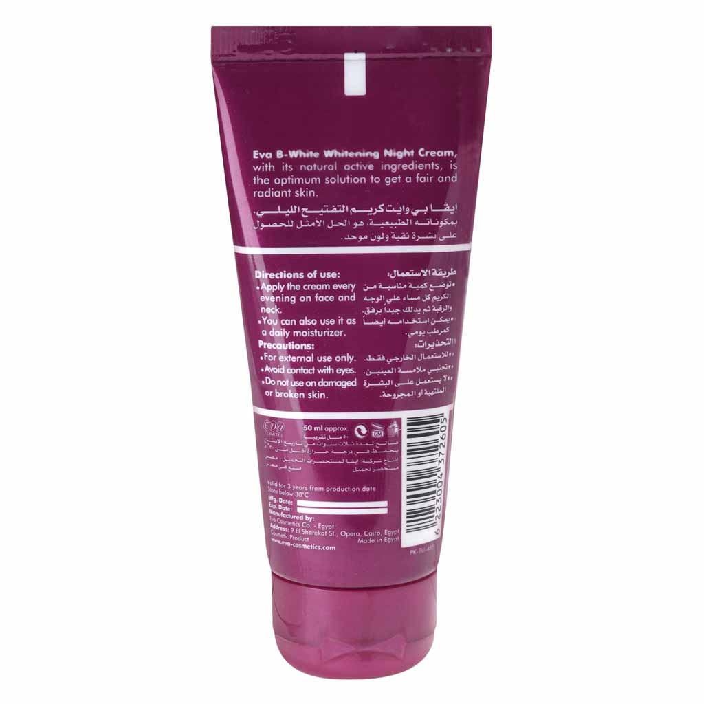 Eva, B-White Whitening Night Cream, Brightening night cream for even skin tone, 50 ml