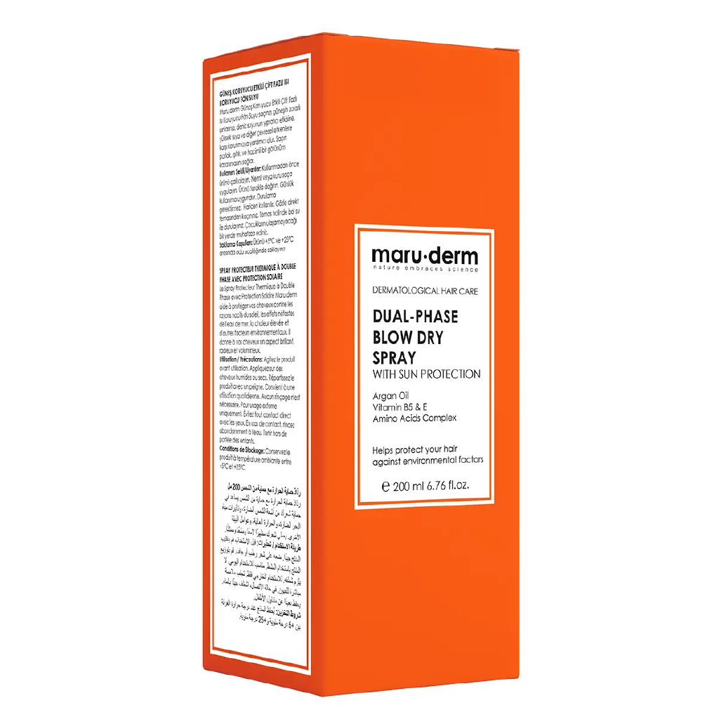 Maruderm, Dual-Phase Blow Dry Spray with Sun Protection, Heat protection spray for hair styling, 200ml