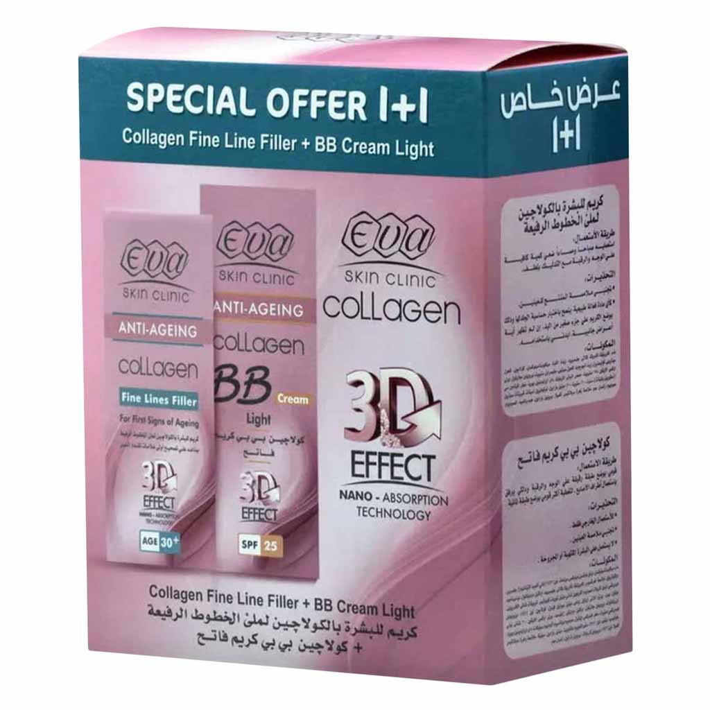 Eva Skin Clinic, Collagen Fine Line Filler Cream & BB Cream Light, Anti-aging collagen filler and light BB cream, 50ml each