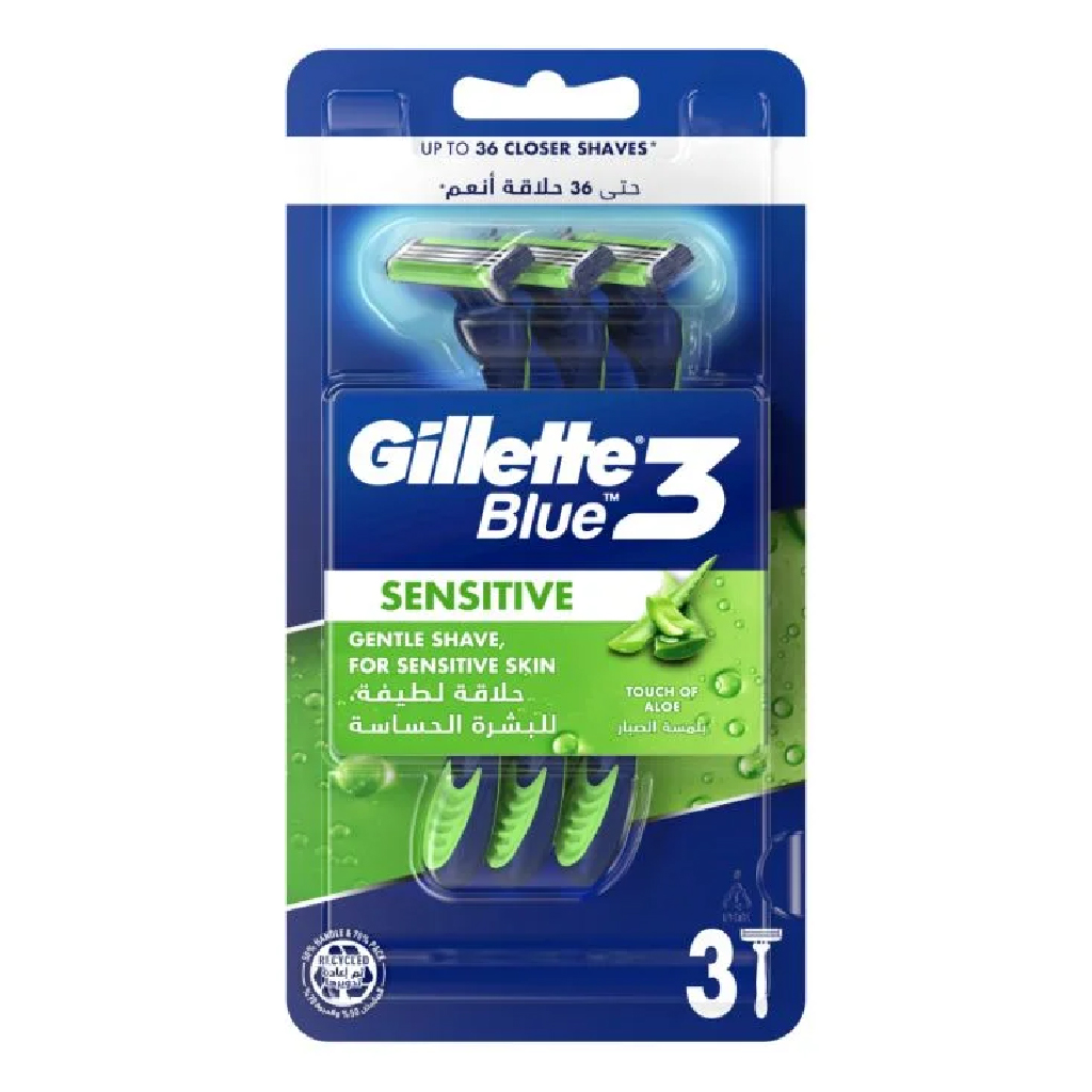 Gillette, Blue 3 Sensitive Touch of Aloe Razors, Triple blade razors with aloe for sensitive skin
