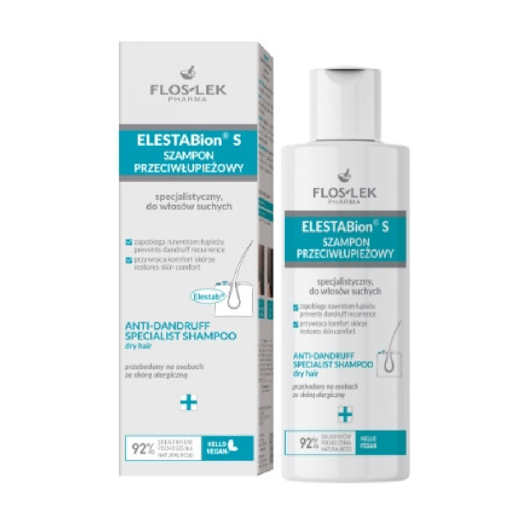 Floslek, Elestabion S Anti-Dandruff Specialist Shampoo for Dry Hair, Shampoo to reduce dandruff and hydrate dry hair, 150ml