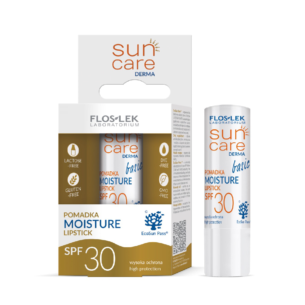 Floslek, Sun Care Moisturizing Lip Stick SPF 30, Hydrating lip balm with sun protection, 4g