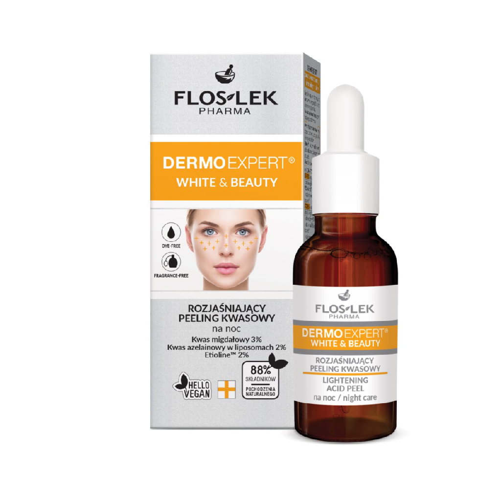 Floslek, White & Beauty Acid Peel Night Care, Night care acid peel for skin brightening, 30ml