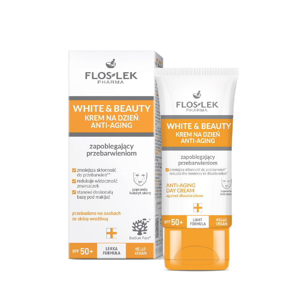 Floslek, White & Beauty Whitening Day Cream SPF 50+, High protection whitening day cream, 50ml