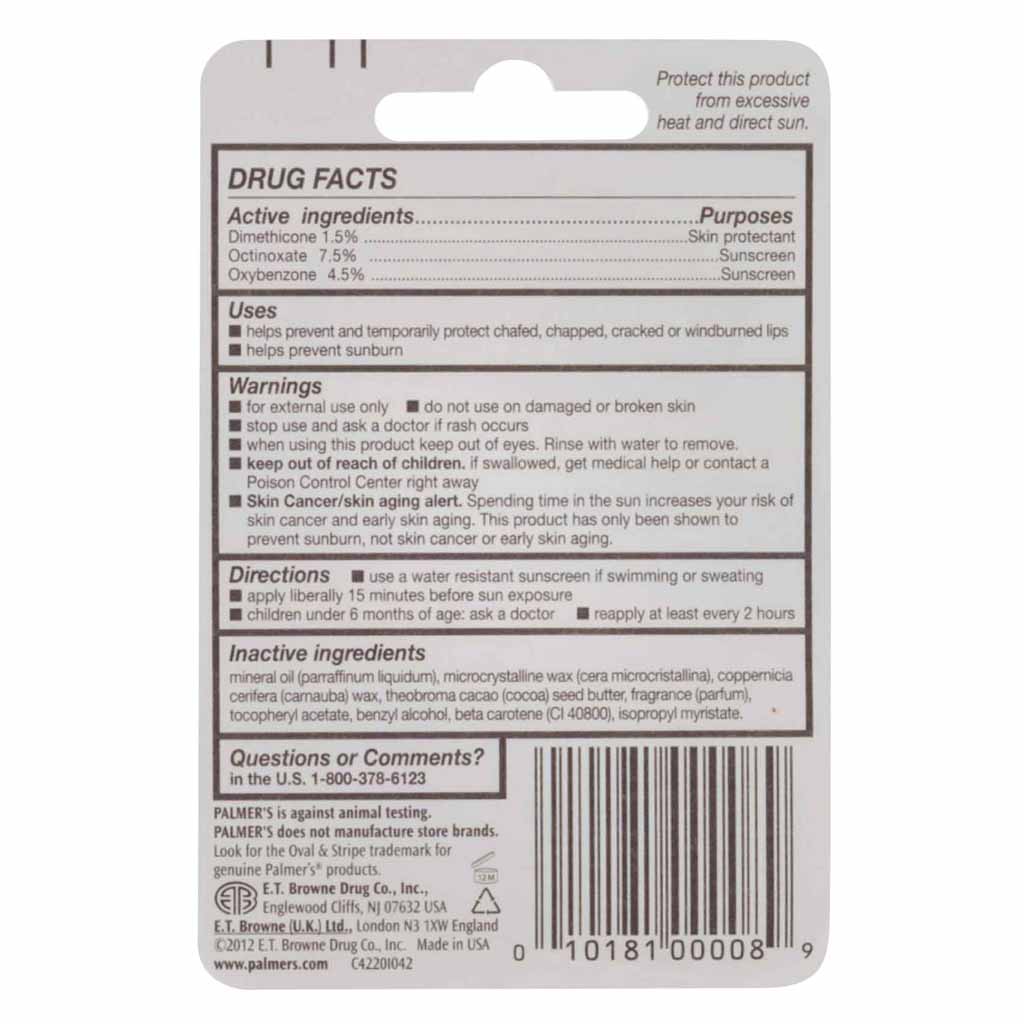 Palmers, Cocoa Butter Formula ultra moisturizing lip balm SPF15, Hydrating lip balm with sun protection, 4g