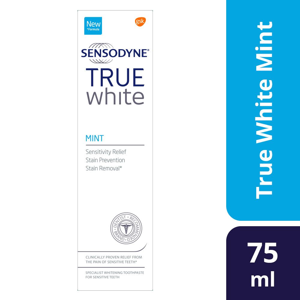 Sensodyne, True White Mint Toothpaste, Whitening toothpaste with mint flavor for sensitive teeth, 75ml