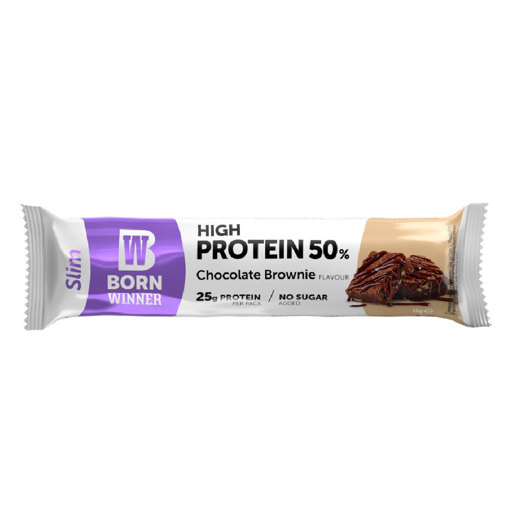 Born Winner, Protein Bar Slim Brownie with Chocolate, Slim protein bar with rich chocolate brownie flavor, 50g