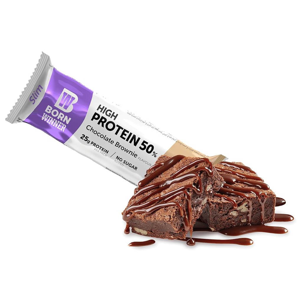 Born Winner, Protein Bar Slim Brownie with Chocolate, Slim protein bar with rich chocolate brownie flavor, 50g