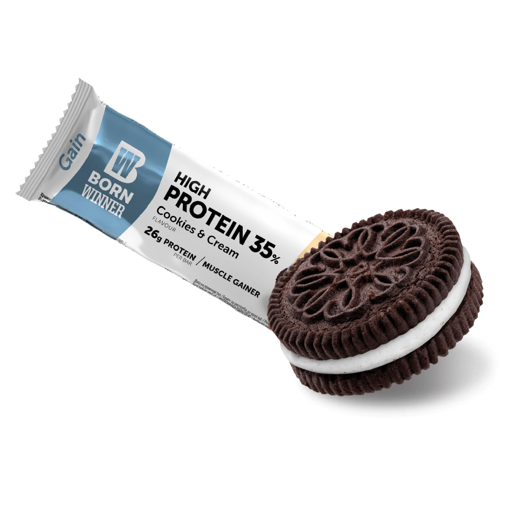 Born Winner, Protein Bar Gain Cookies and Cream, Muscle gain protein bar with cookies and cream, 75g