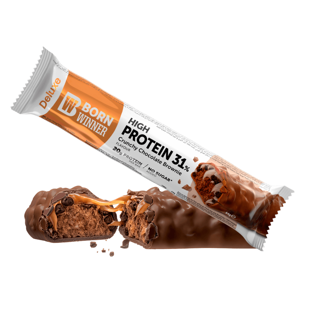 Born Winner, Protein Bar Deluxe Crunchy Brownie with Chocolate, Crunchy deluxe protein bar with brownie and chocolate, 64g