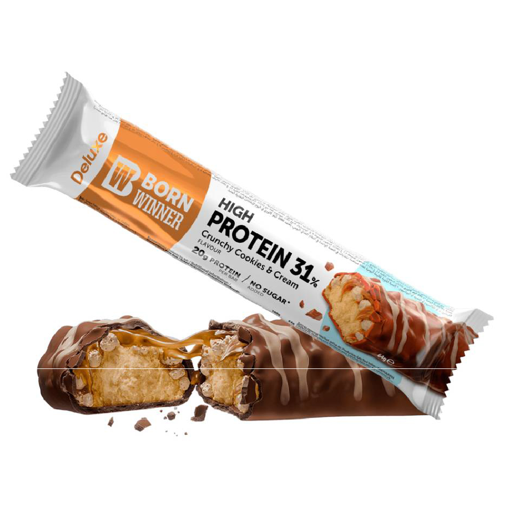 Born Winner, Protein Bar Deluxe Crunchy with Chocolate Cream, Crunchy protein bar with chocolate cream, 64g