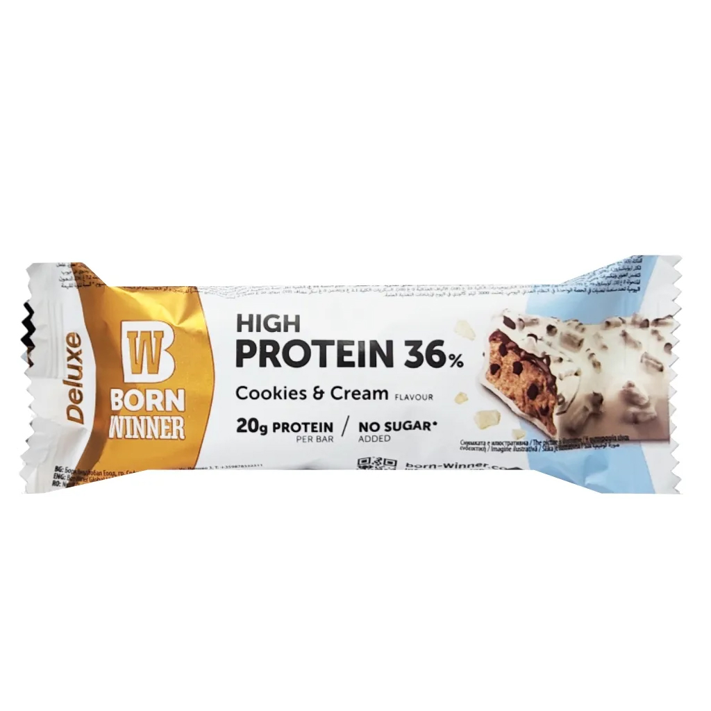 Born Winner, Protein Bar Deluxe with Cookies and Cream, Deluxe protein bar with cookies and cream flavor, 55g