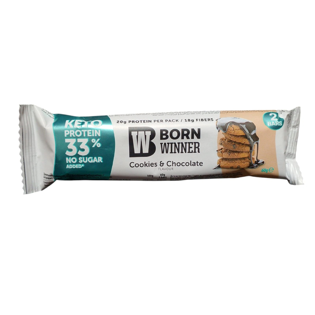 Born Winner, Protein Bar Keto Cookies and Cream, Keto-friendly protein bar with cookies and cream, 60g