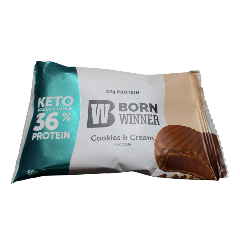 Born Winner, Keto Wafer Cookies and Cream, Low carb keto wafer snack, 60g
