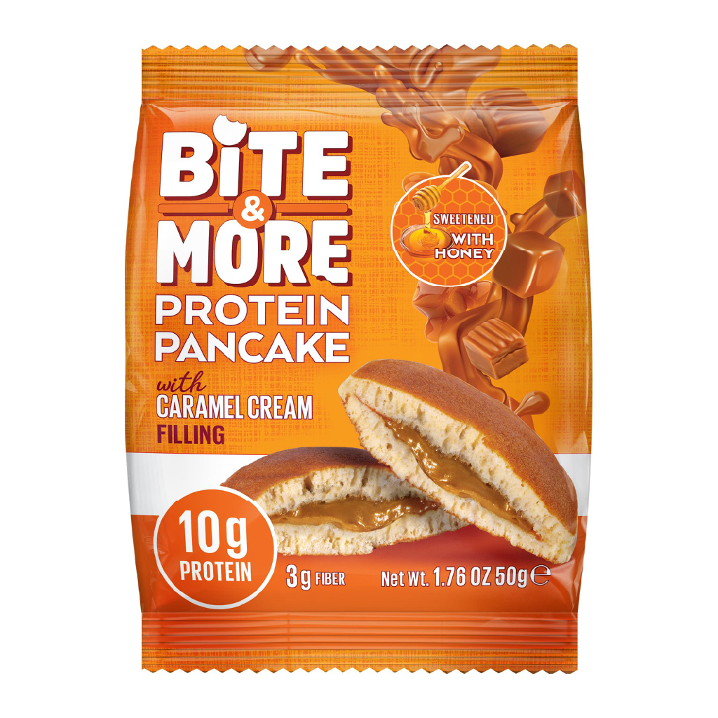 Bite And More, Protein Pancake Caramel, High-protein caramel flavored pancake mix, 50g
