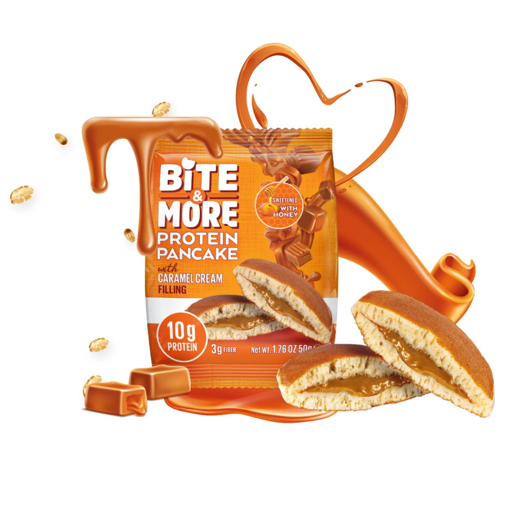 Bite And More, Protein Pancake Caramel, High-protein caramel flavored pancake mix, 50g