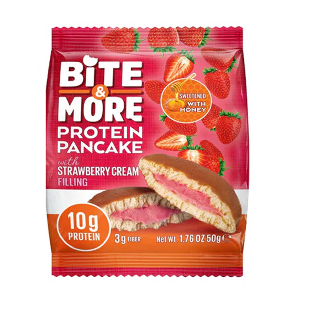 Bite And More, Protein Pancake Strawberry, High-protein strawberry flavored pancake mix, 50g