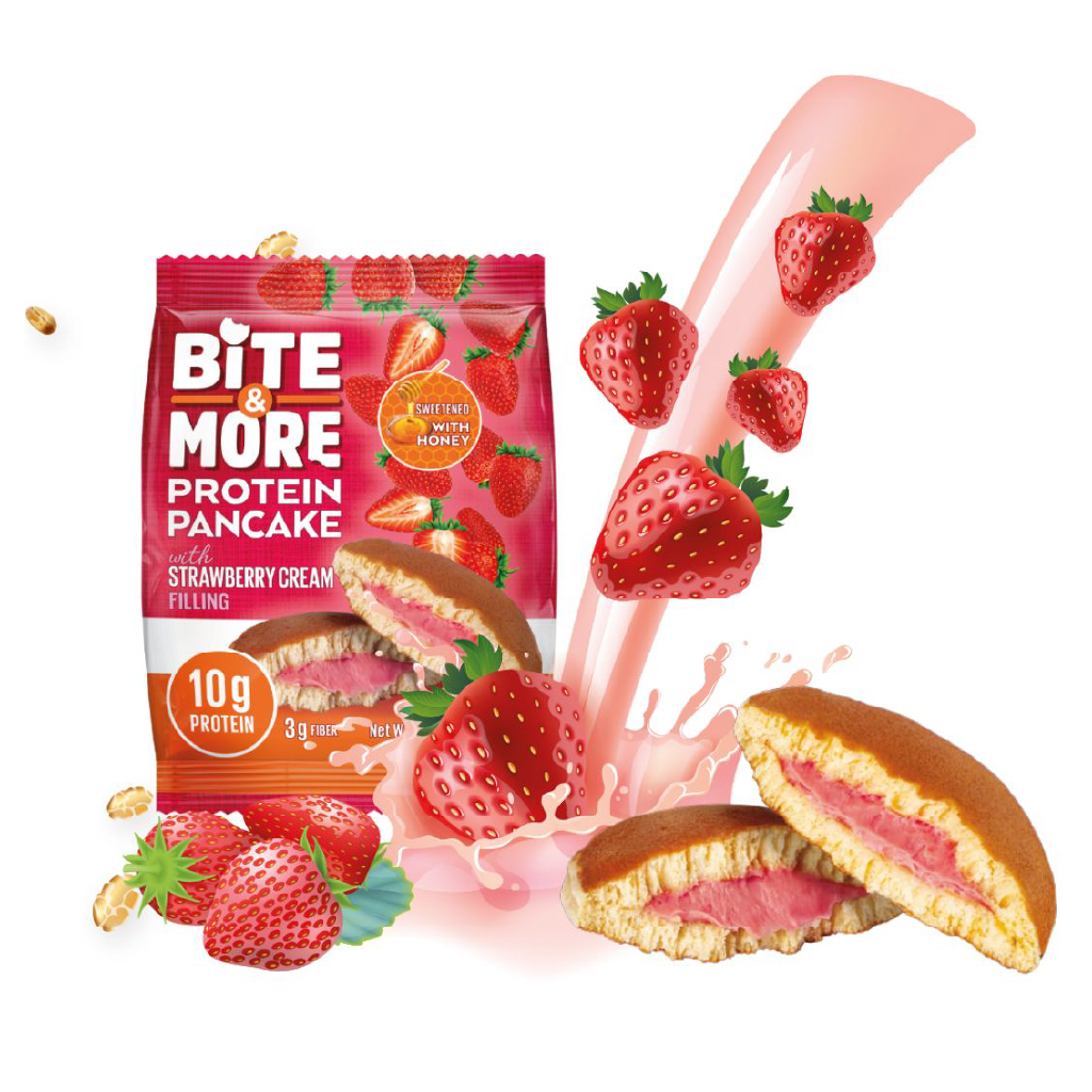 Bite And More, Protein Pancake Strawberry, High-protein strawberry flavored pancake mix, 50g