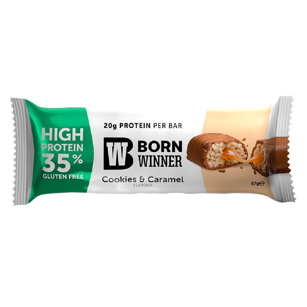 Born Winner, Protein Bar Core Cookies Caramel, High-protein snack bar with caramel flavor, 57g