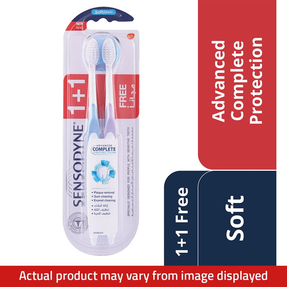 Sensodyne, Advanced Complete Protection Soft Toothbrush, Soft bristle toothbrush with advanced protection, 2 pieces (1+1 free)