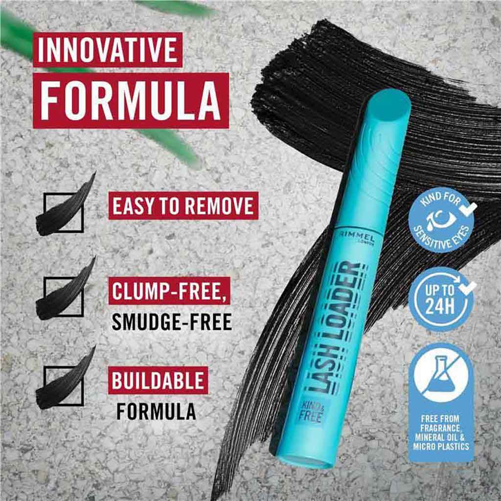 Rimmel, Kind & Free Lash Loader Mascara, 001 Black, Volumizing mascara with natural ingredients
