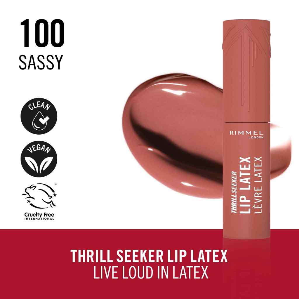 Rimmel, Thrillseeker Lip Lacquer, Glossy lip lacquer with bold sassy shade, Shade 100 Sassy
