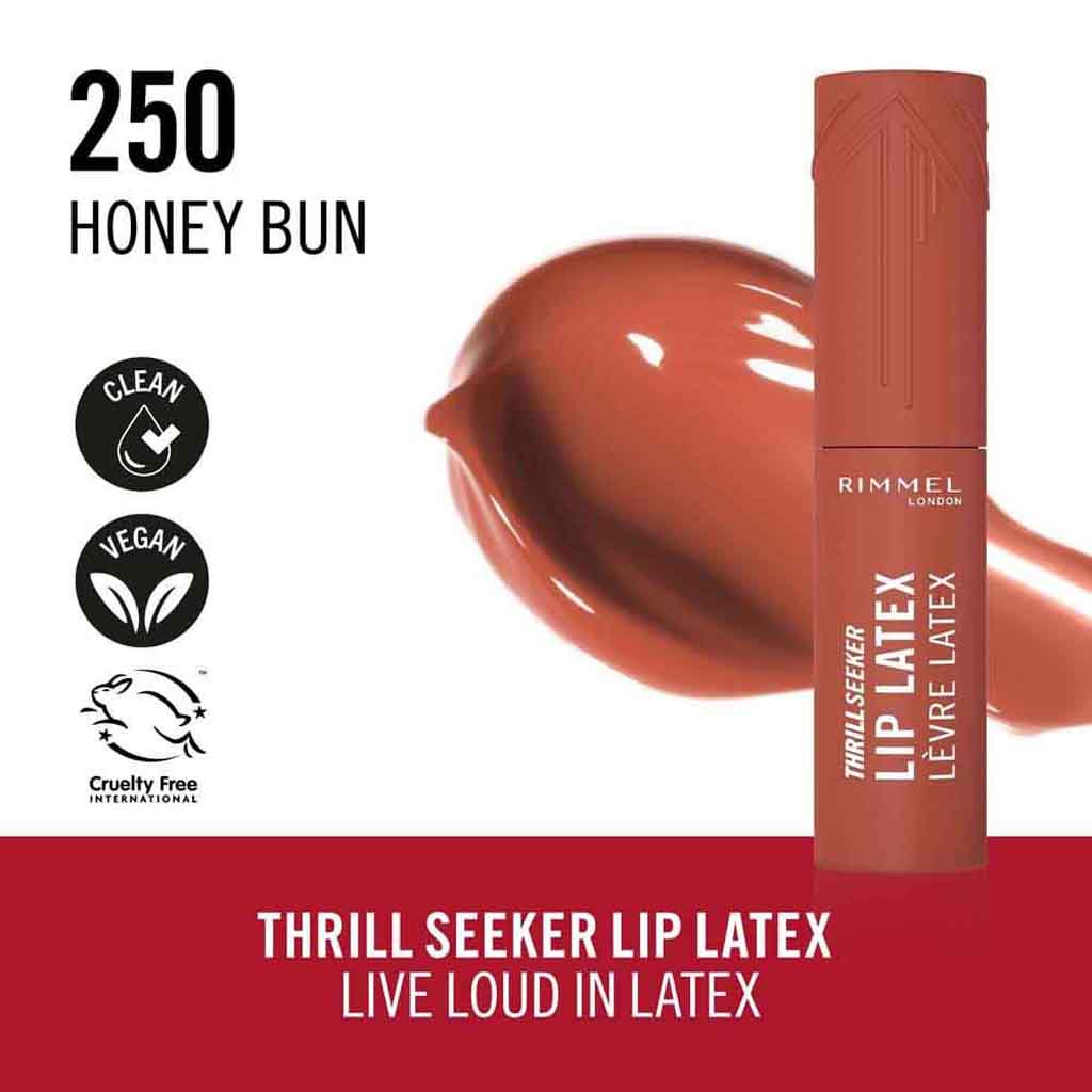 Rimmel, Thrillseeker Lip Lacquer, High-shine moisturizing lip color, Shade Honey-Bun 250