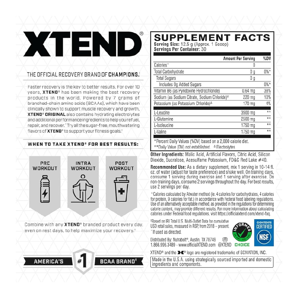 SCI, Xtend BCAAs Watermelon, Branched-chain amino acids powder for muscle recovery, 384g