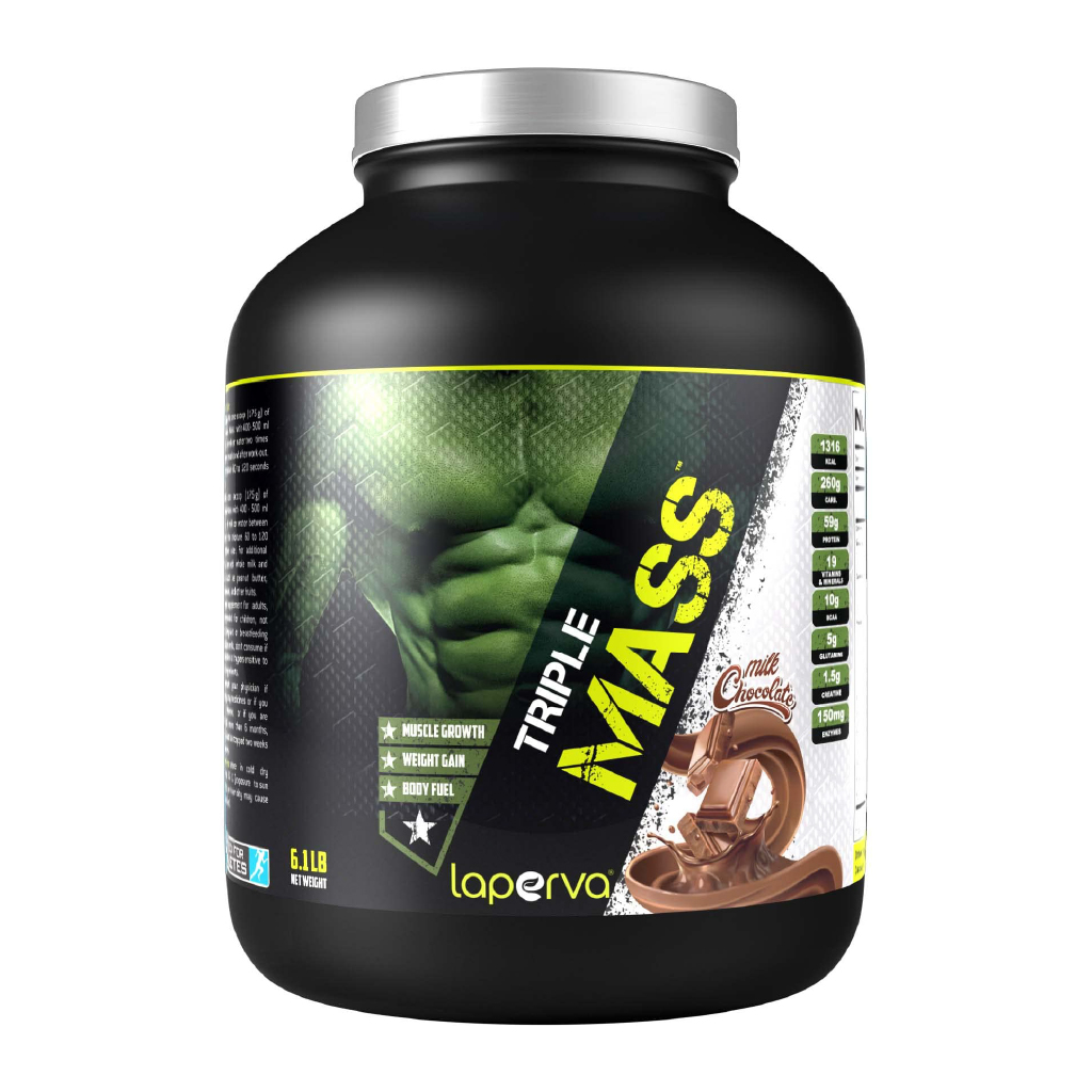 Laperva, Triple Mass Milk Chocolate Mass Gainer, High calorie mass gainer with milk chocolate flavor, 6.1lb