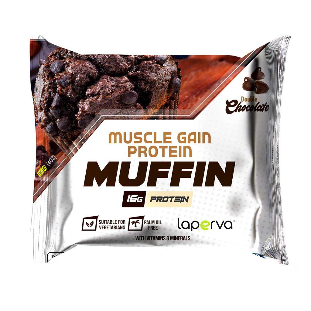 Laperva, Muscle Gain Muffin Double Chocolate, Protein-packed double chocolate flavored muffin snack, 113g