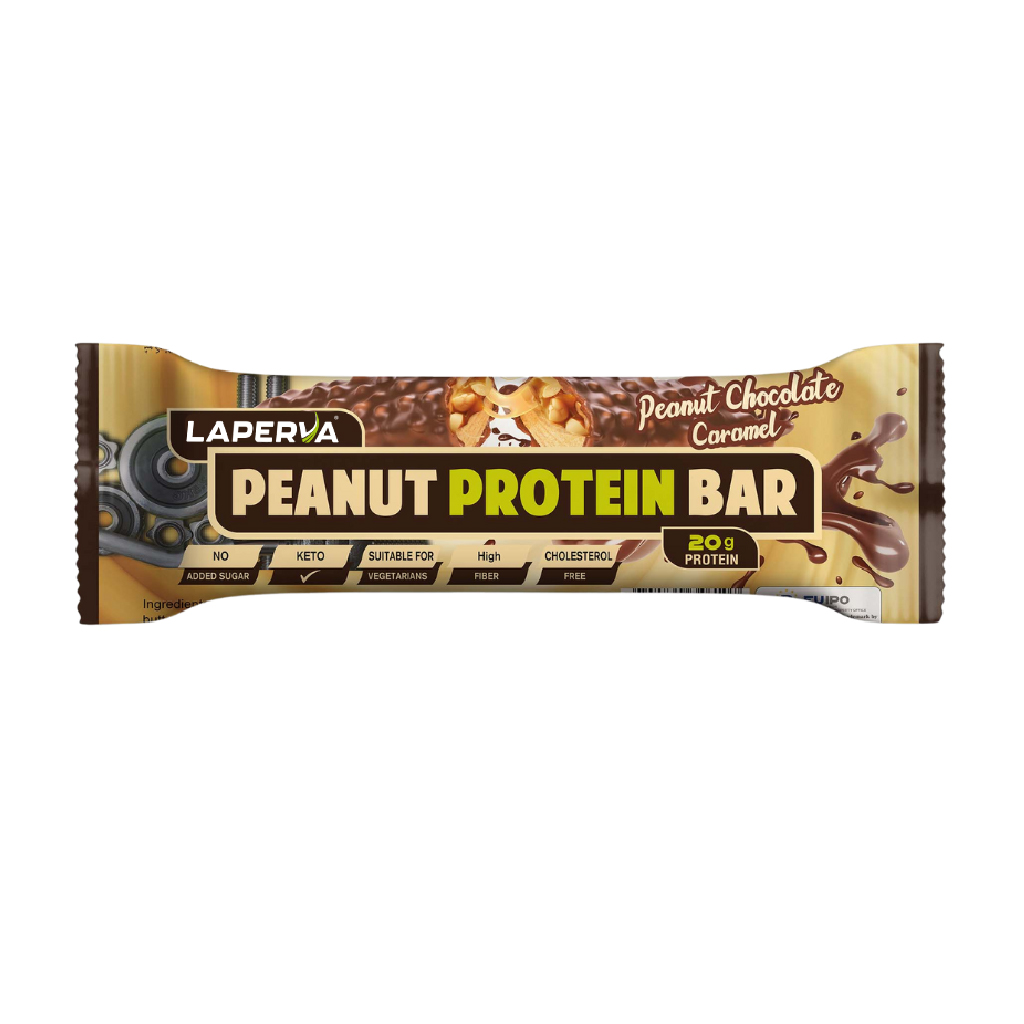Laperva, Latte Peanut Chocolate Caramel Bar, Creamy peanut and chocolate flavored protein bar, 60g