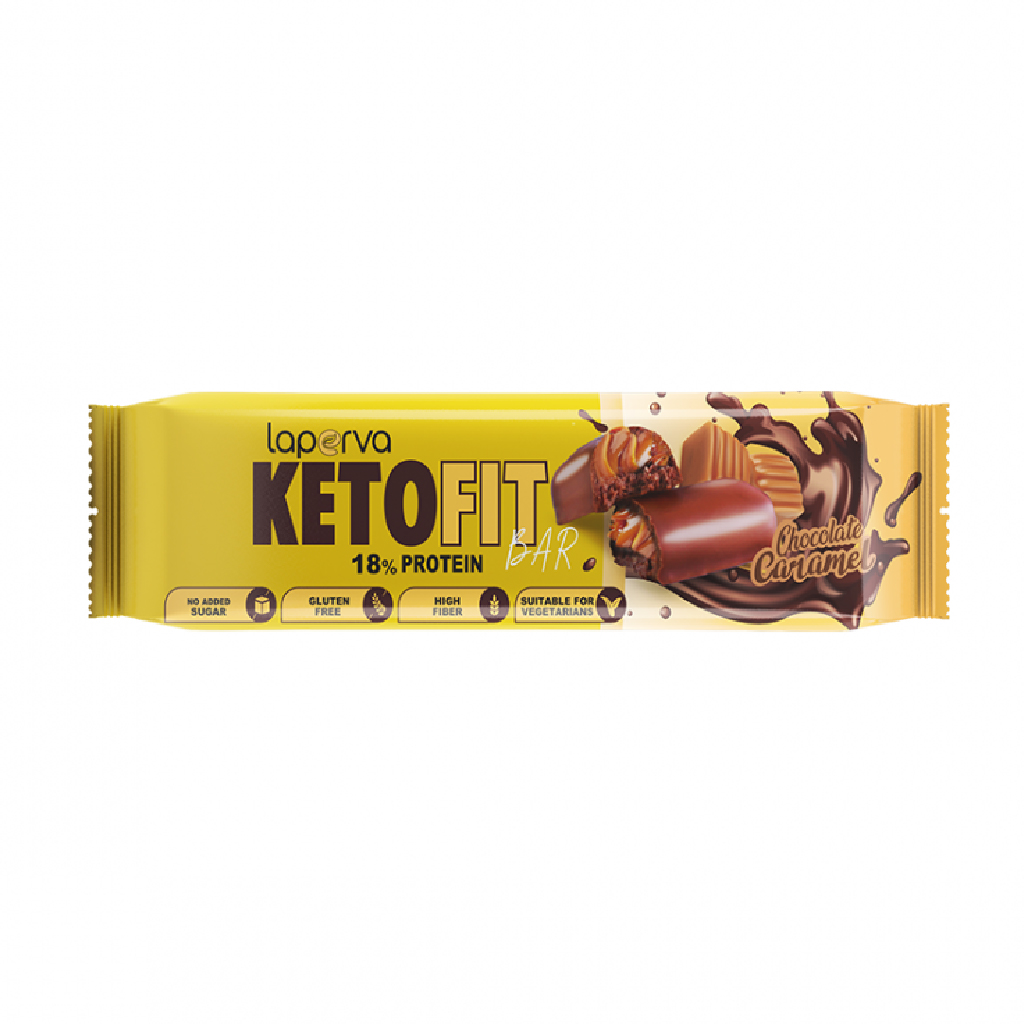 Laperva, 18% Protein Keto Fit Chocolate Caramel Bar, Low-carb keto protein bar with chocolate caramel flavor, 33.4g