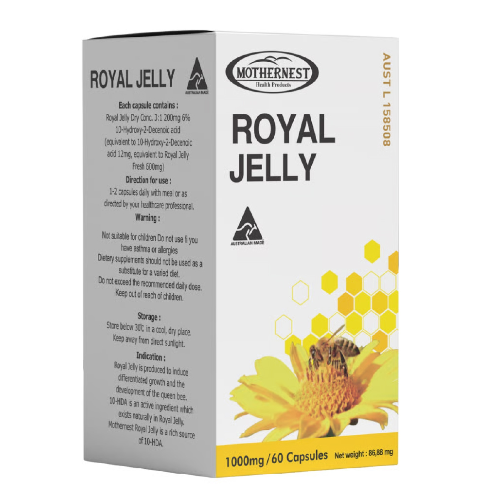 Mothernest, Royal Jelly Capsules, Natural royal jelly supplement for vitality, 60 capsules