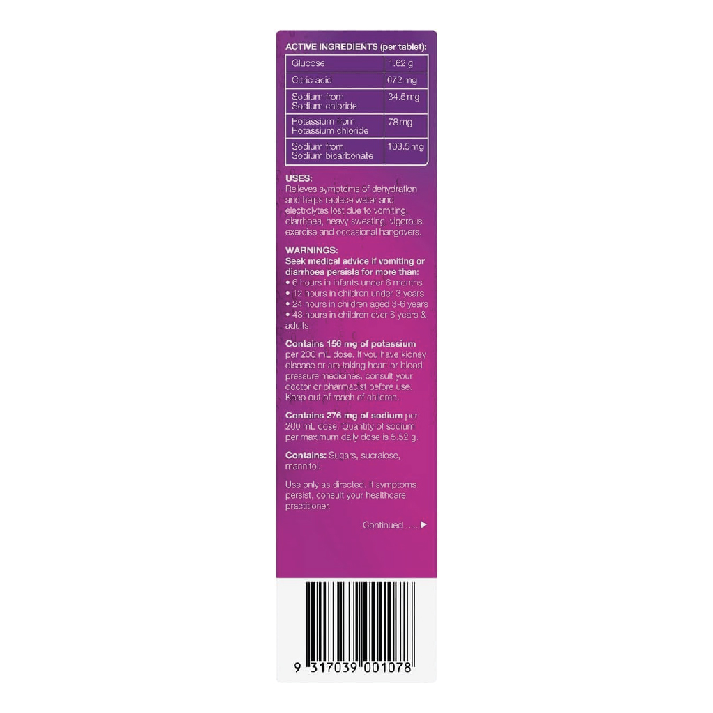 Hydralyte, Effervescent Apple Blackcurrant Oral Rehydration Tablets, Electrolyte replacement for dehydration, 20 tablets