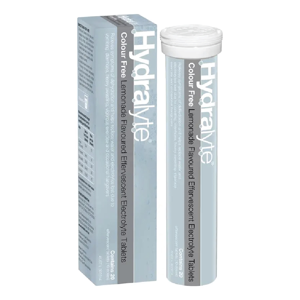 Hydralyte Effervescent Colour Free Lemonade 20S – Electrolyte Rehydration Tablets