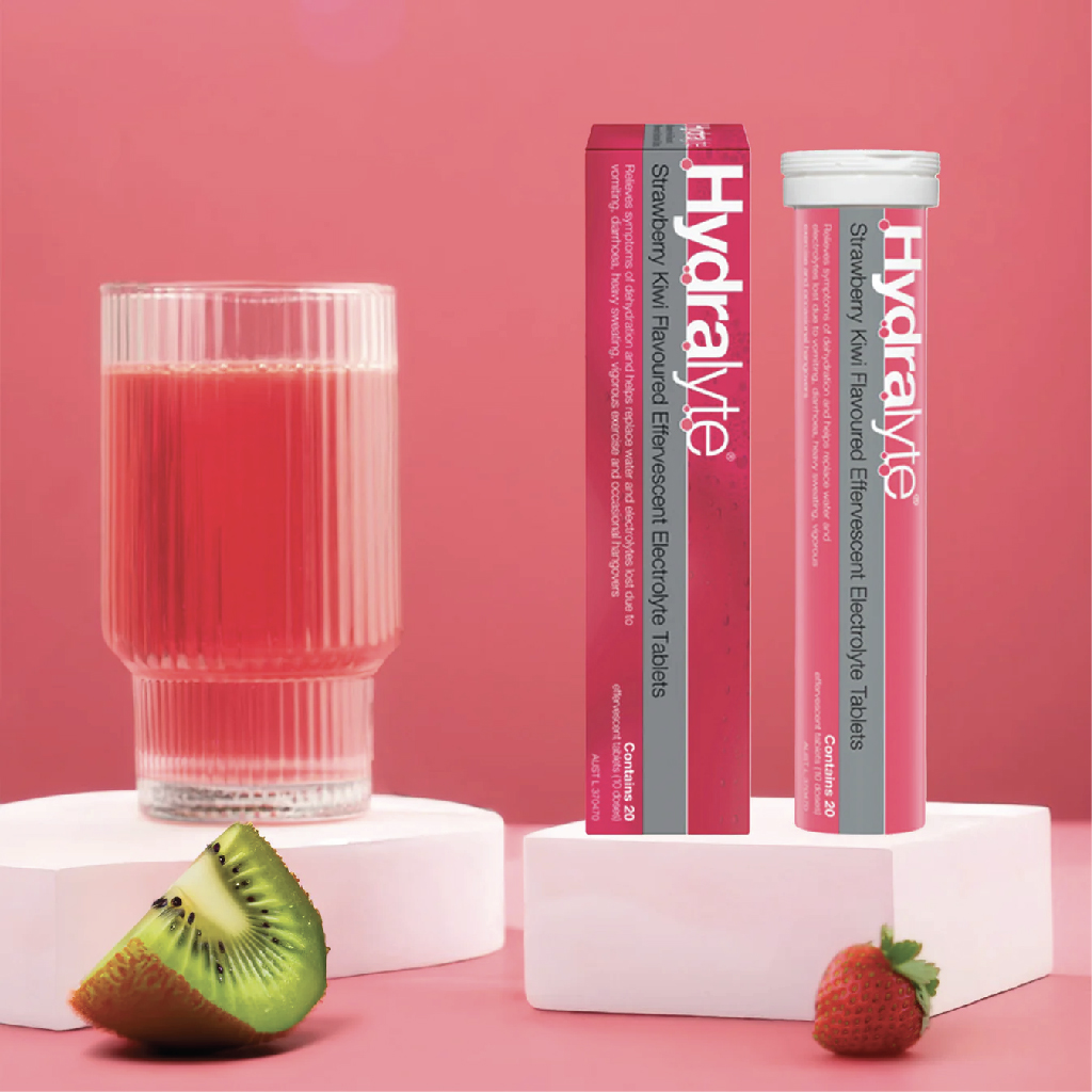 Hydralyte, Effervescent Straw Kiwi, Electrolyte rehydration effervescent tablets, 20 tablets