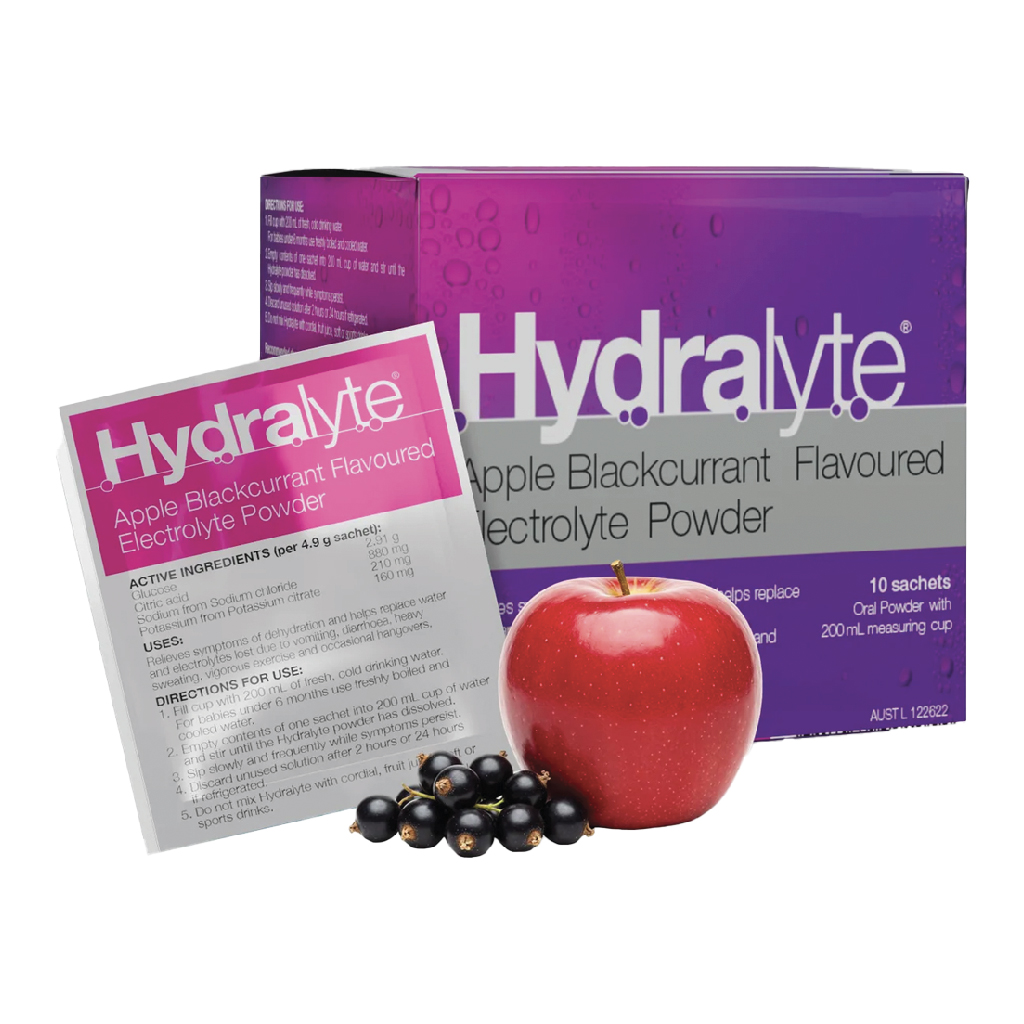 Hydralyte, Sachets Apple Blackcurrant Oral Rehydration Powder, Electrolyte powder for hydration, 10 sachets